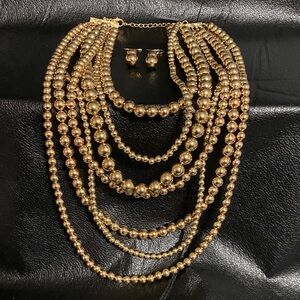 Elegant Gold Beaded Necklace and Earring Set